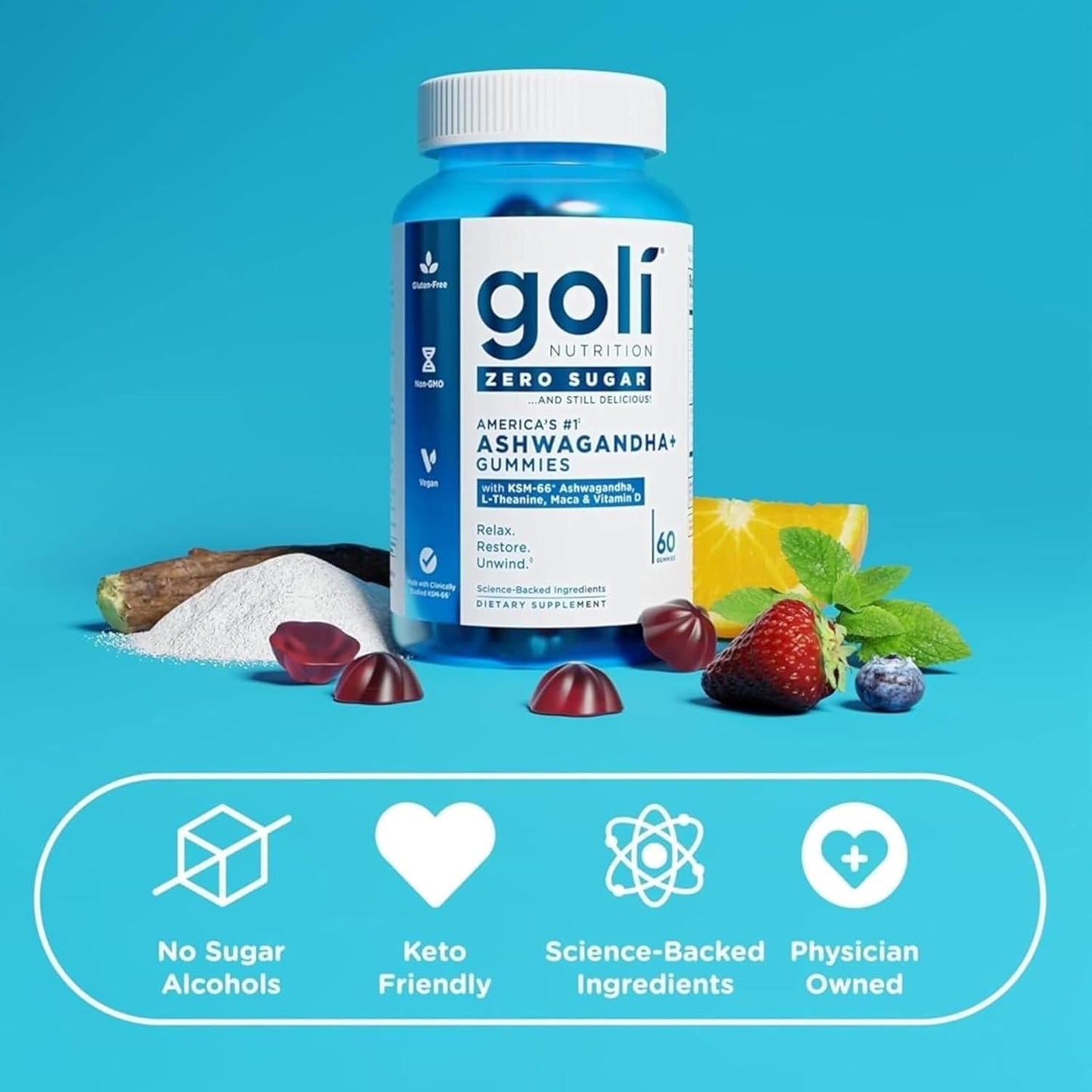 Goli Zero Sugar Ashwagandha Vitamin D Dietary Supplement Gummies