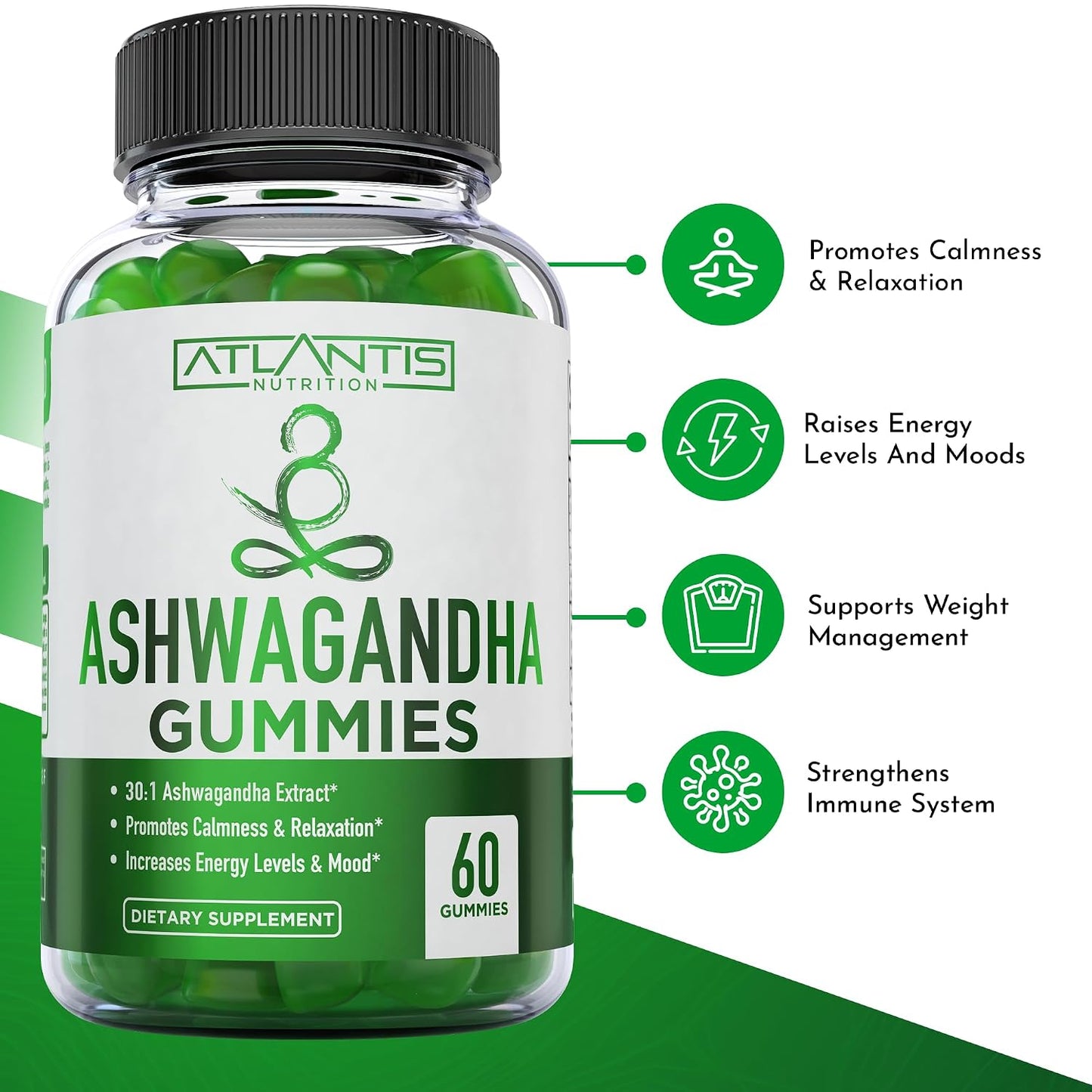 Atlantis Nutrition Ashwagandha Calm Mood Support Cherry Gummies 60 Count