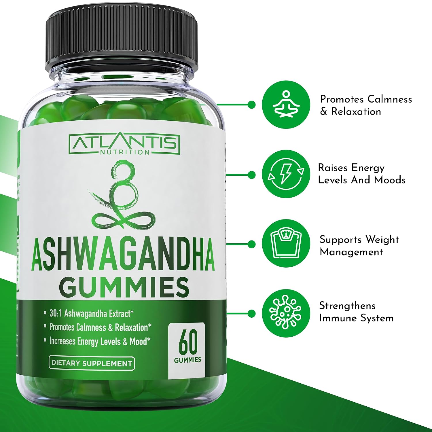 Atlantis Nutrition Ashwagandha Calm Mood Support Cherry Gummies 60 Count