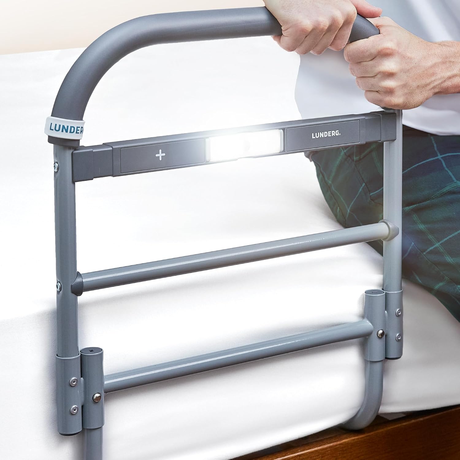 Lunderg Bed Assist Rail for Seniors Motion Light Non-Slip Grab Bar Easy Install Elderly Safety Support