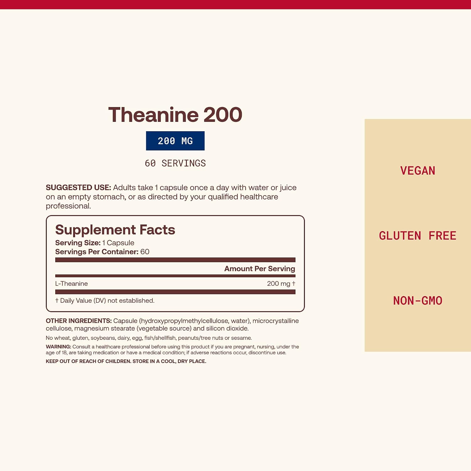 Jarrow Formulas L-Theanine Relaxation Dietary Supplement Capsules