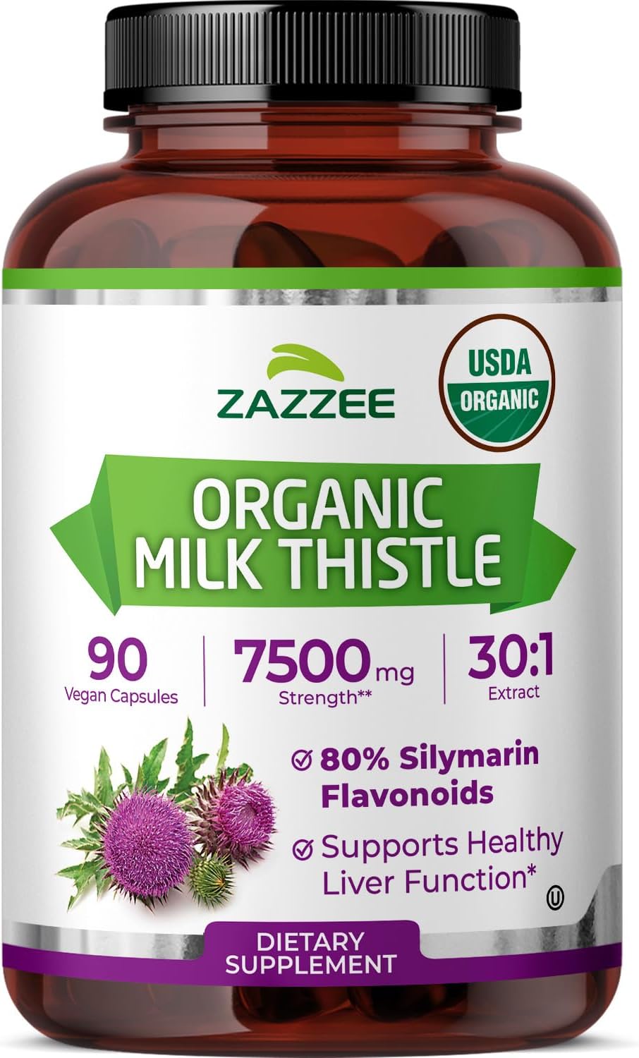 Zazzee Milk Thistle Liver Support Detox Formula Capsules