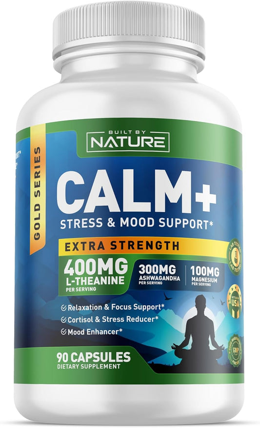 Built by Nature Calm+ Ashwagandha Cortisol Stress Mood Support Capsules 90 Count