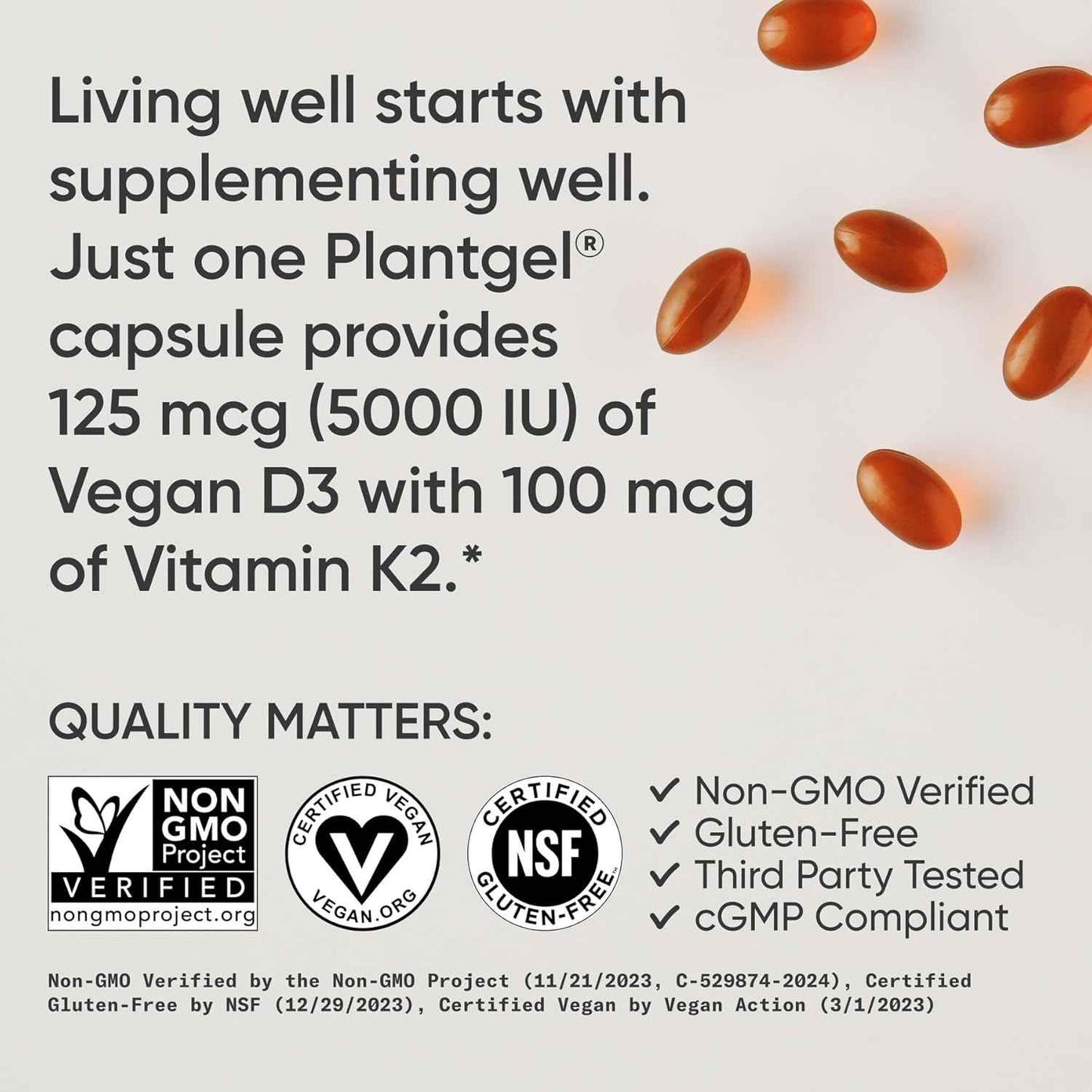 Sports Research Vitamin D3 + K2 Supplement Vegan 5000IU 60 Softgels