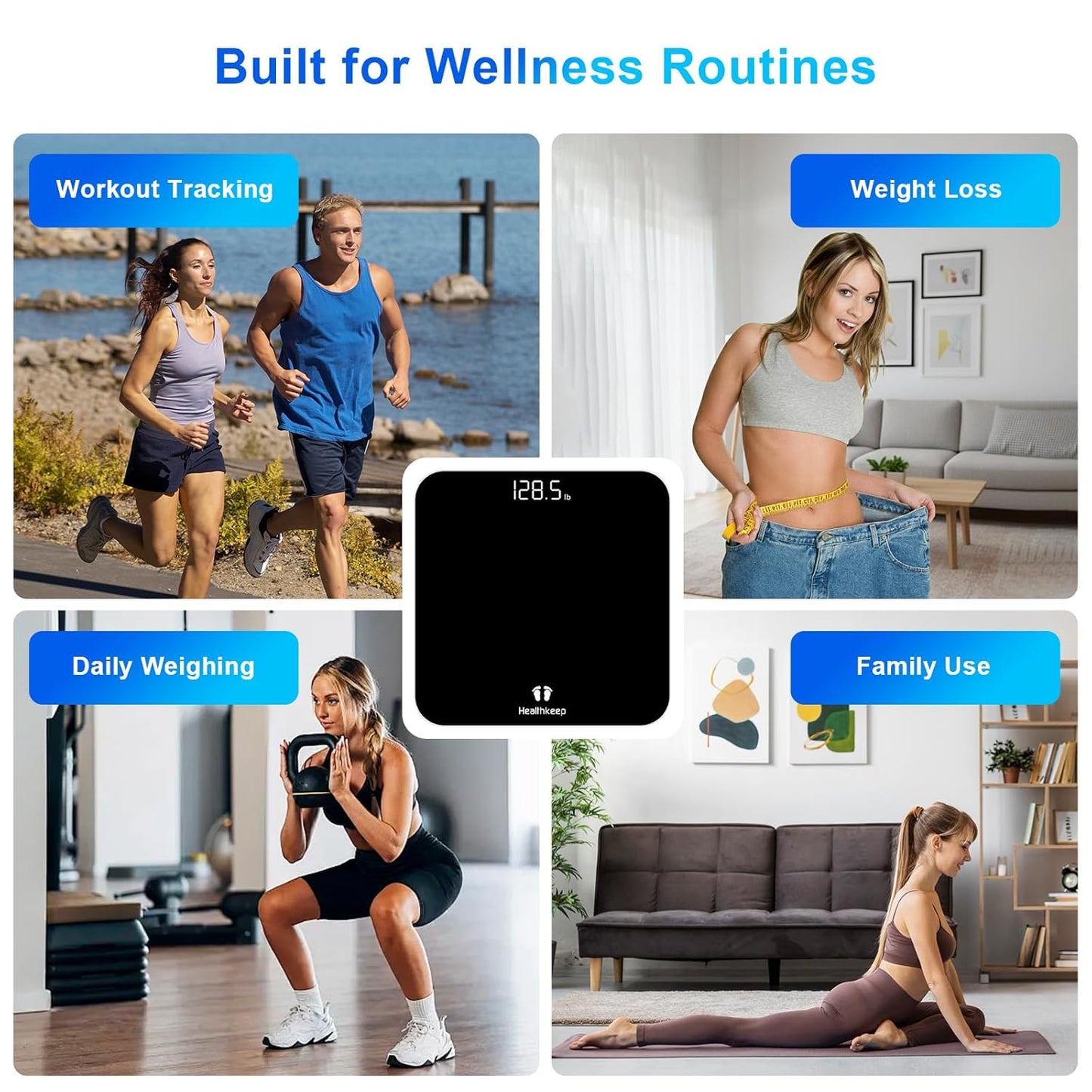 Digital Bathroom Scale Body Weight 400 lb Capacity LED Display High-Precision 4-Sensor