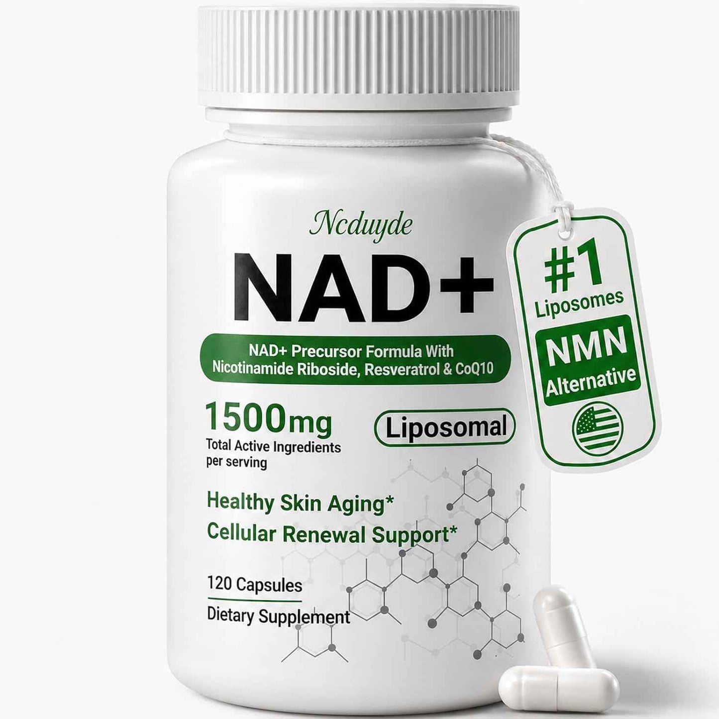 Ncduyde Liposomal NAD+ Supplement Nicotinamide Riboside Resveratrol 1500 mg