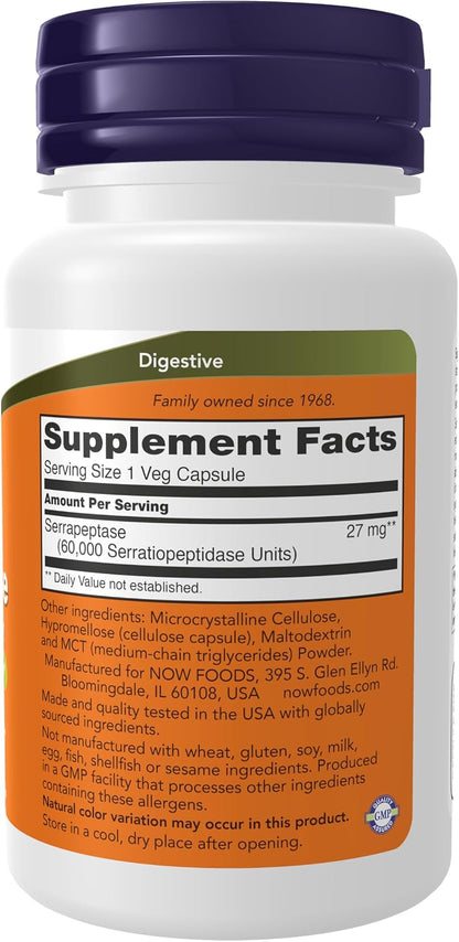 NOW Serrapeptase Immune Respiratory Support Formula Veg Capsules