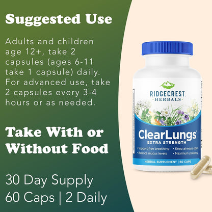 RidgeCrest Herbals ClearLungs Extra Strength Lung Respiratory Support Capsules
