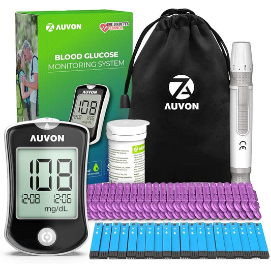 AUVON Blood Glucose Monitor Kit 50 Strips No Coding Diabetes Testing 50 Lancets Lancing Device