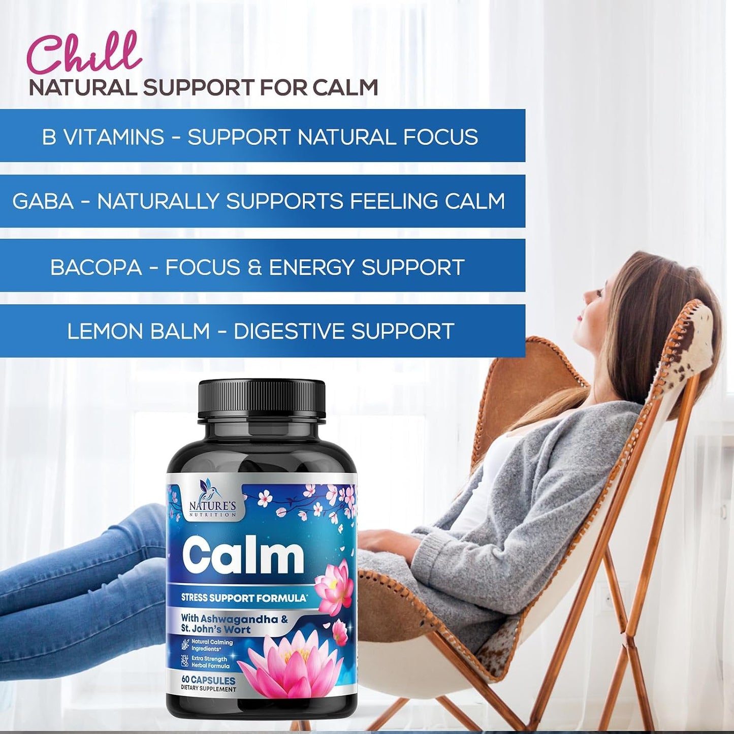 Nature's Nutrition Ashwagandha GABA Stress Mood Support Capsules