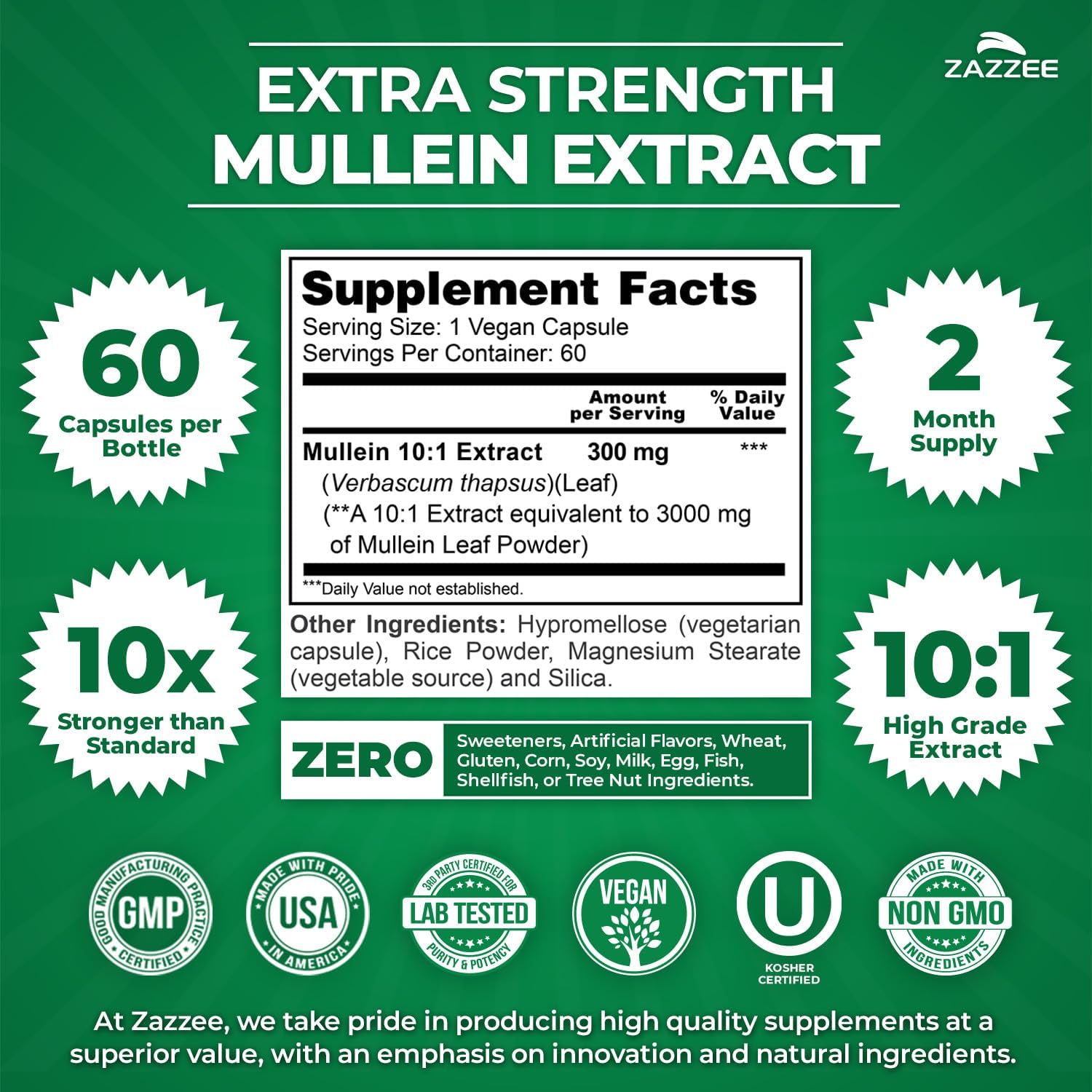 Zazzee Mullein Leaf Extra Strength Respiratory Support Capsules