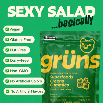 Gruns Adult Super Greens Multivitamin Gummies with Spirulina and Prebiotic Fiber