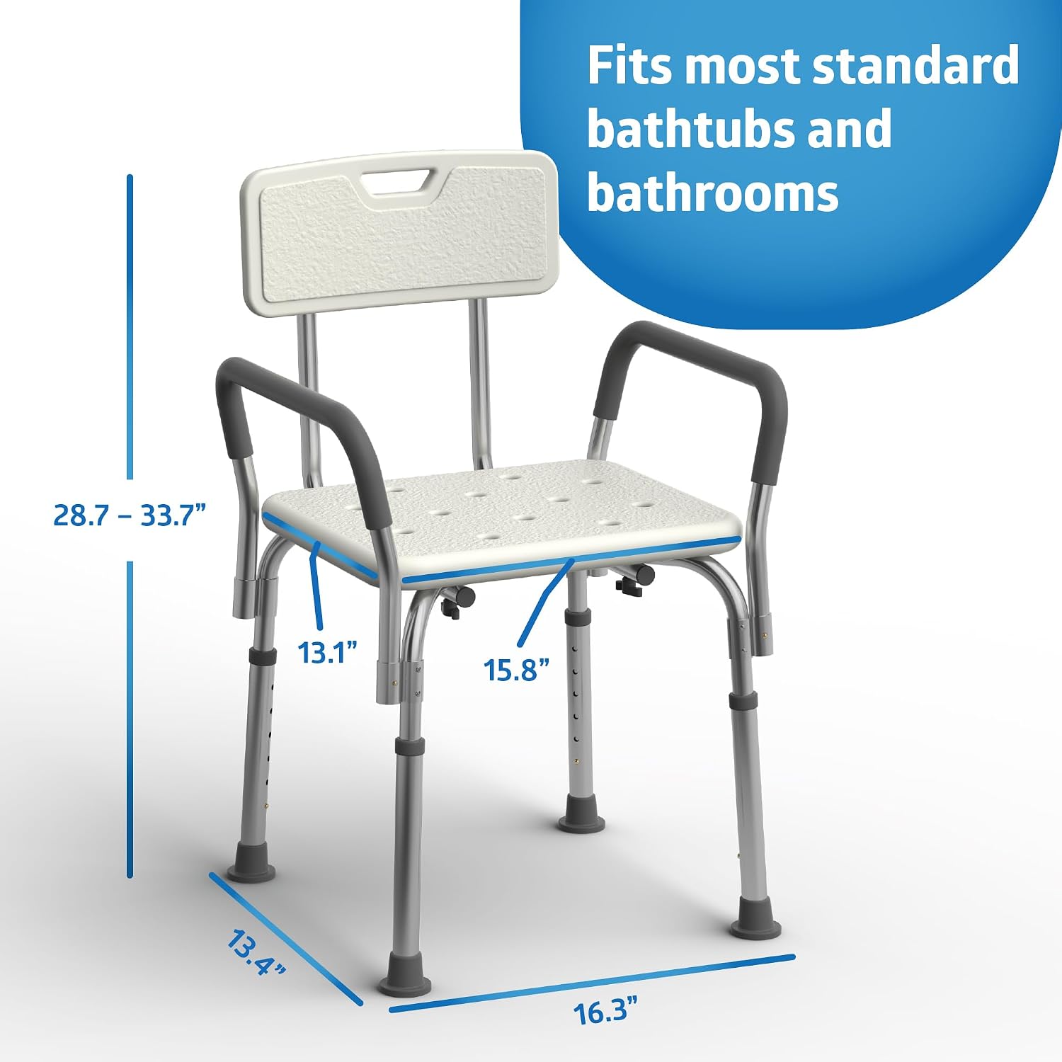 Medline Shower Chair with Backrest Padded Armrests 350 lb Capacity Bath Bench Seat Stool
