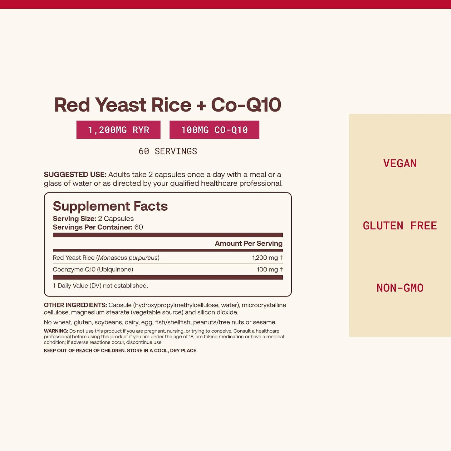 Jarrow Formulas Red Yeast Rice with CoQ10 Dietary Supplement Capsules