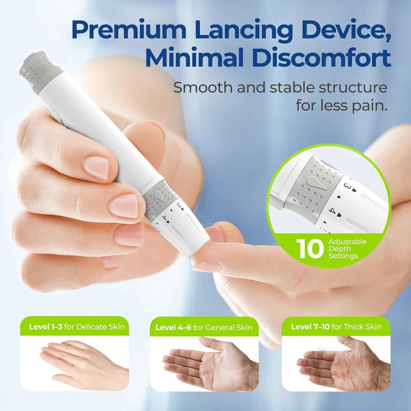 AUVON Blood Glucose Monitor Kit 50 Test Strips & Lancets No Coding Blood Sugar Testing Support