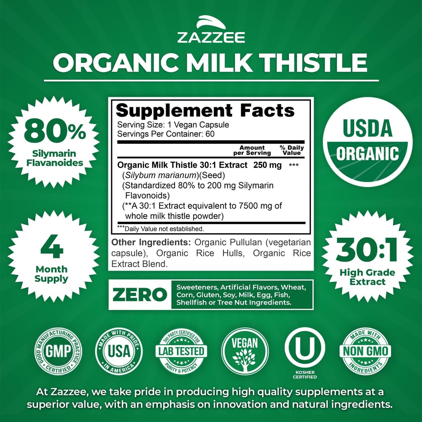 Zazzee Milk Thistle Liver Support Detox Formula Capsules