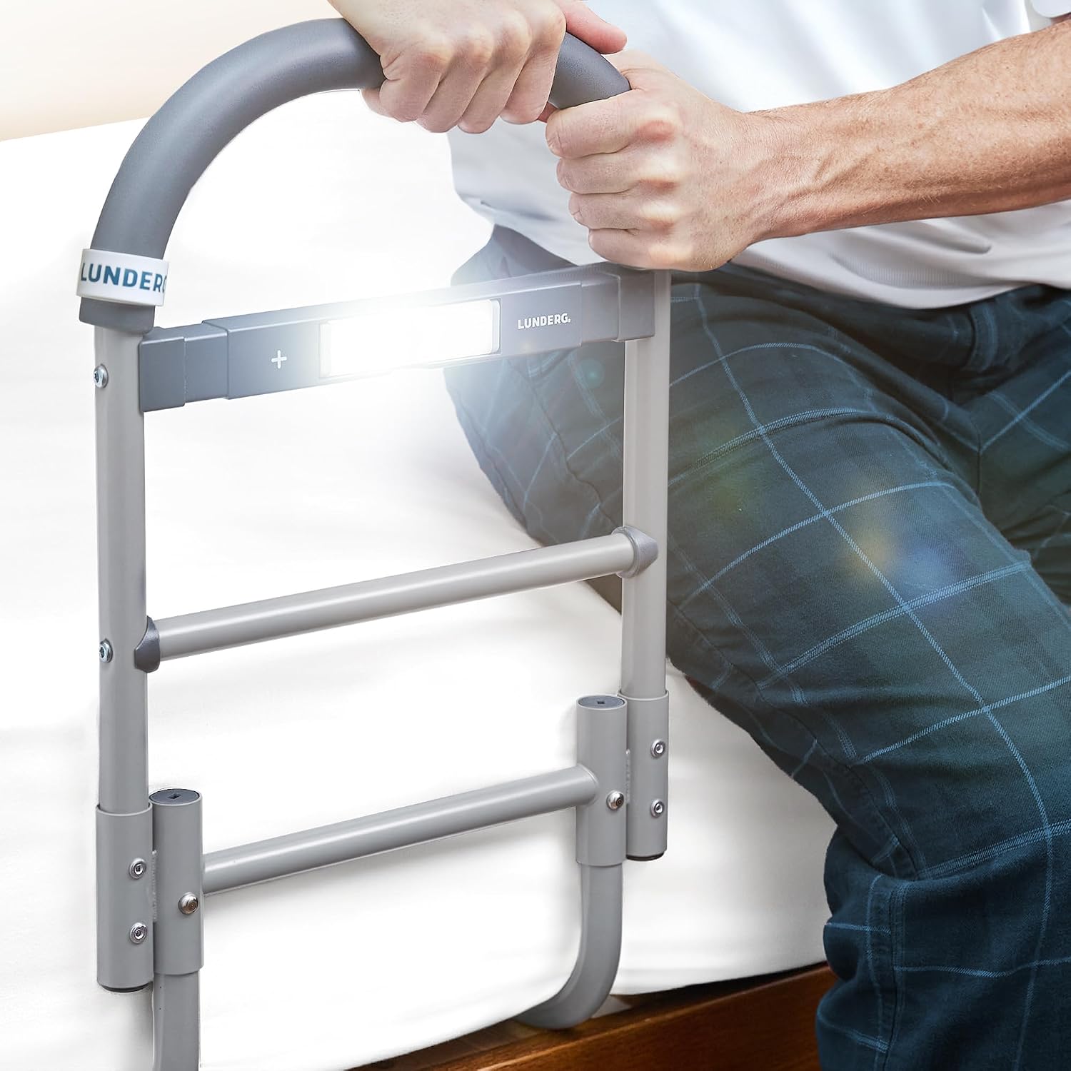 Lunderg Bed Assist Rail for Seniors Motion Light Non-Slip Grab Bar Easy Install Elderly Safety Support