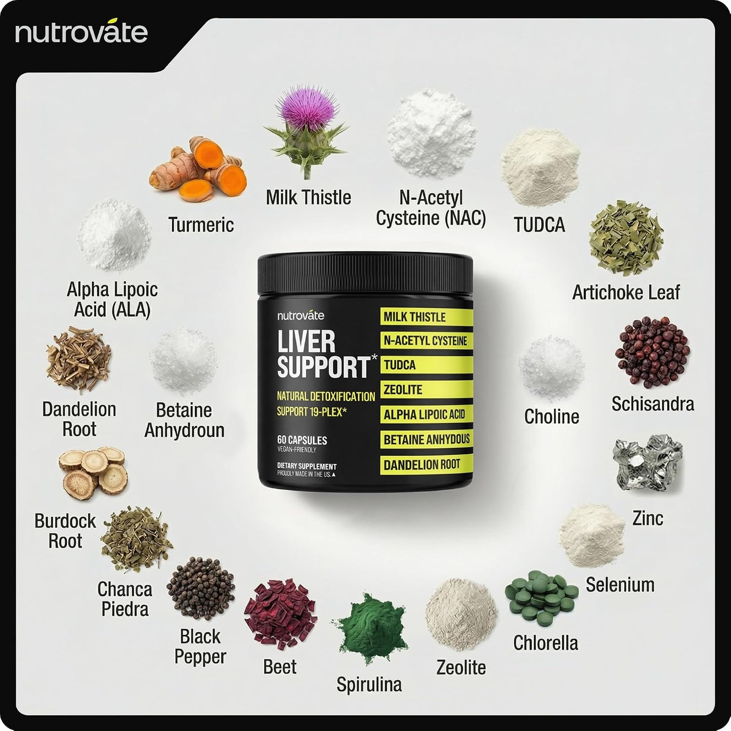 NutroVate Milk Thistle TUDCA NAC Liver Support Detox Formula Capsules