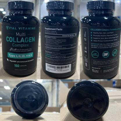 Vital Vitamins Multi Collagen Peptides Capsules Types I II III V X 150 Count