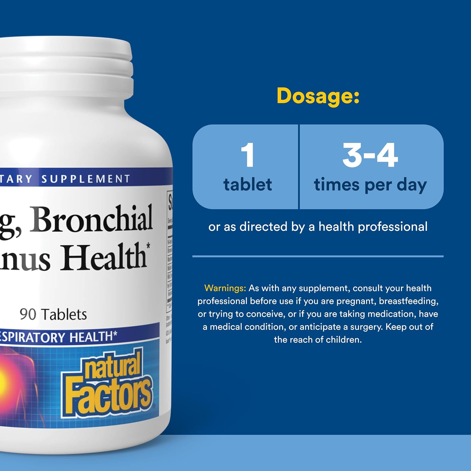 Natural Factors Lung Bronchial Sinus Health Respiratory Support Tablets
