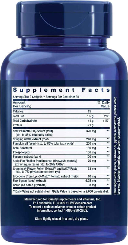 Life Extension Ultra Prostate Formula Saw Palmetto Supplement 60 Count