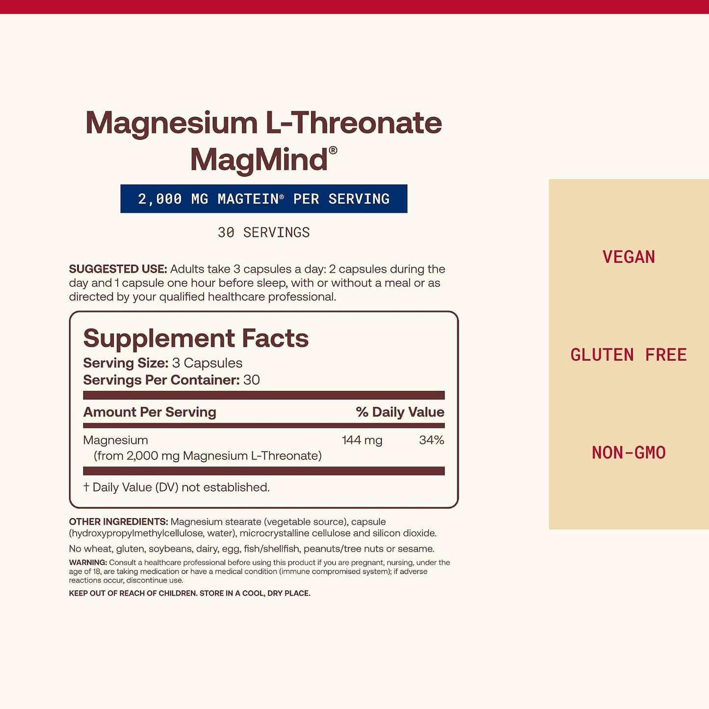 Jarrow Formulas MagMind Magnesium L-Threonate Dietary Supplement Capsules
