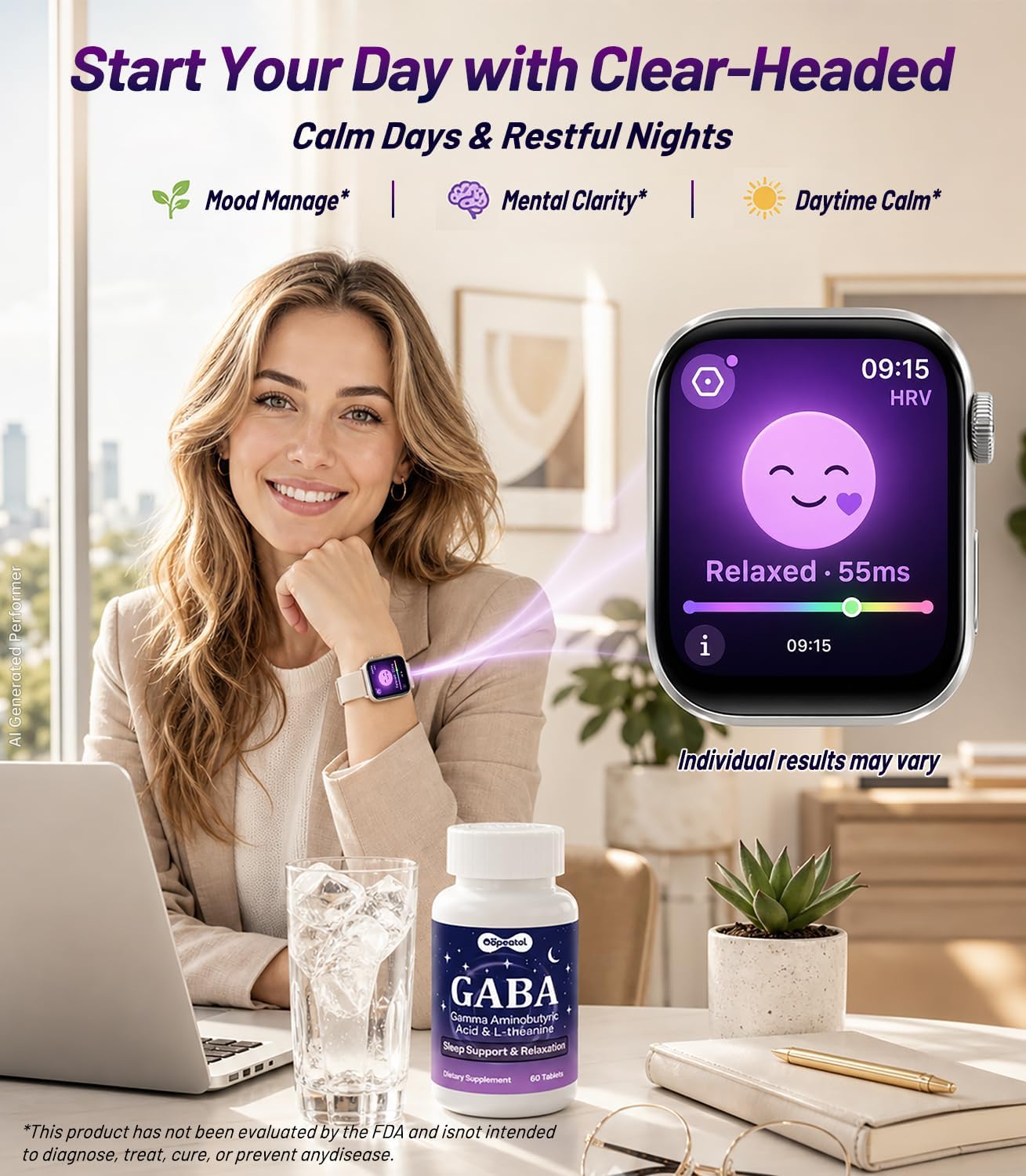 Oopeatol GABA L-Theanine Stress Sleep Mood Support Tablets 60 Count