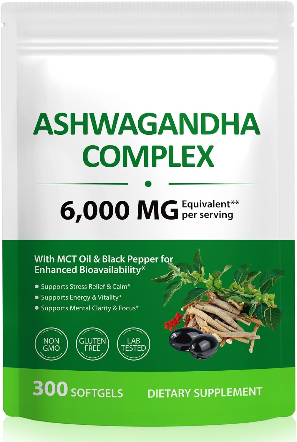 ZUZOKKAHA Ashwagandha Extract Relaxation Calm Mood Supplement Softgels 300 Count