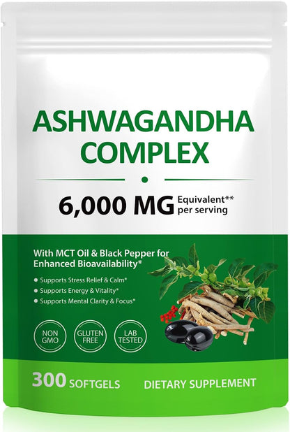 ZUZOKKAHA Ashwagandha Extract Relaxation Calm Mood Supplement Softgels 300 Count