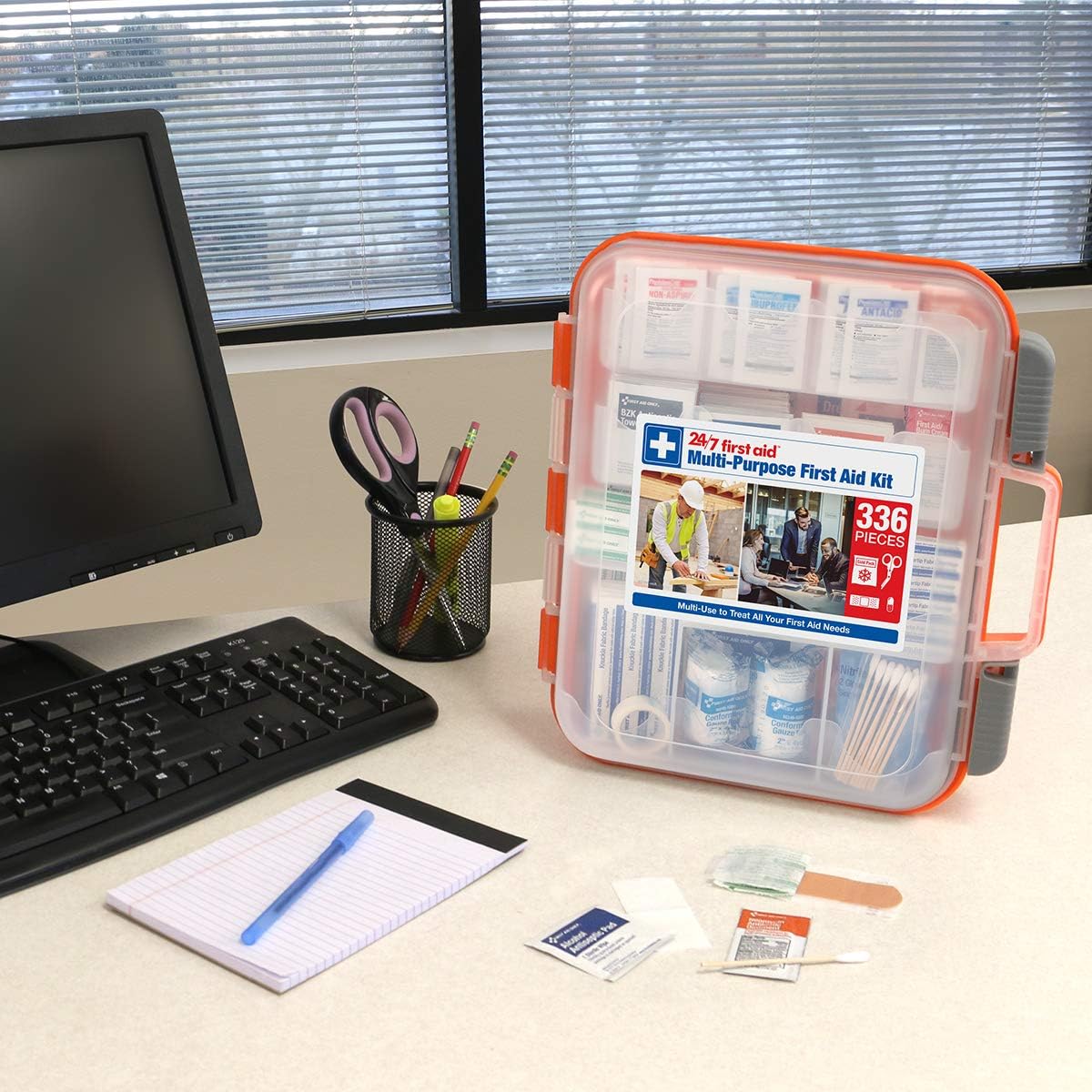 24/7 First Aid OSHA Compliant All-Purpose 100-Person Emergency Kit 336 Pieces Plastic Case with Easy-Slide Latches for Business Home Car