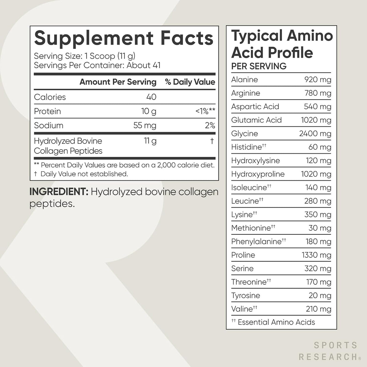 Sports Research Collagen Peptides Dietary Supplement Powder