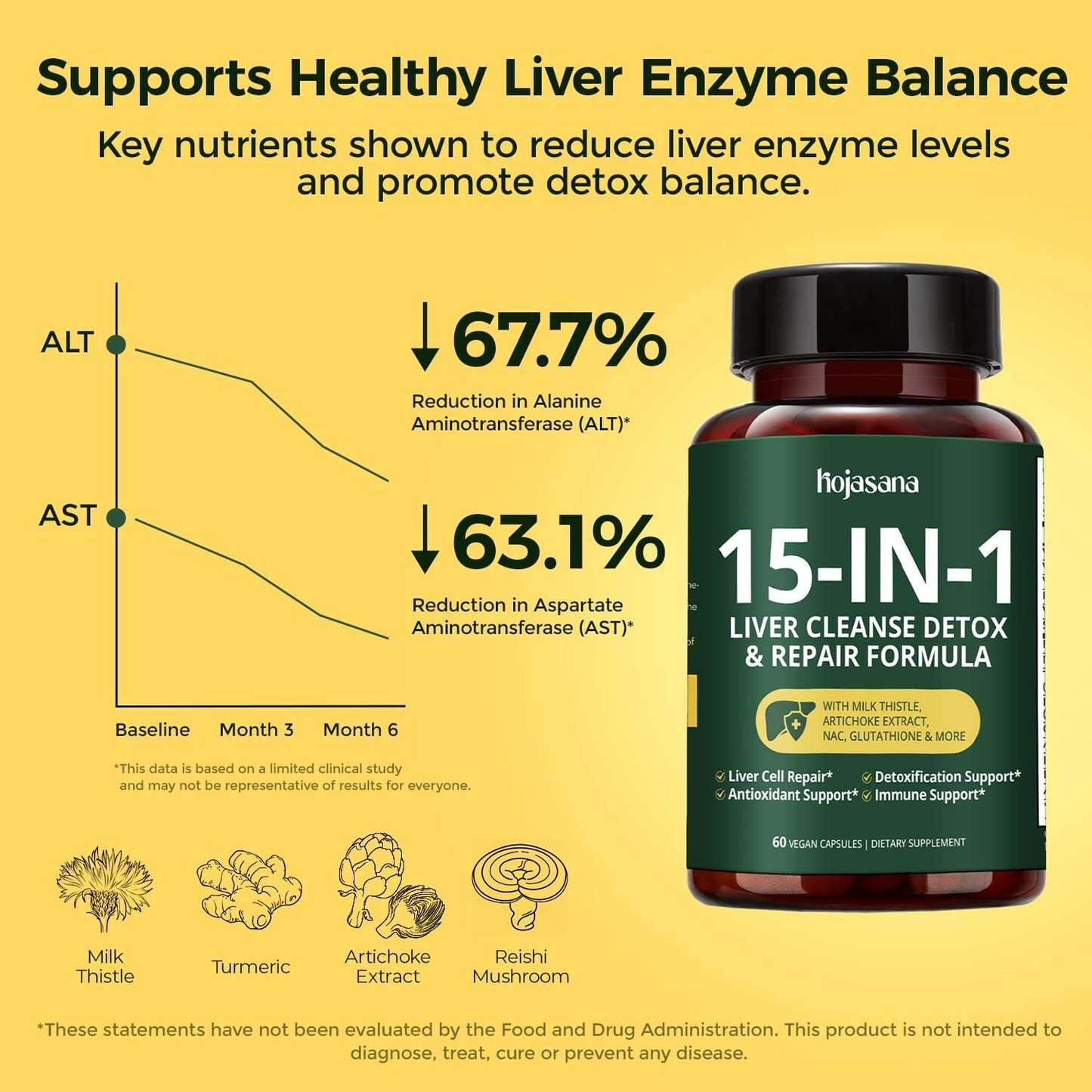 HojaSana Milk Thistle Silymarin Liver Support Detox Formula Capsules