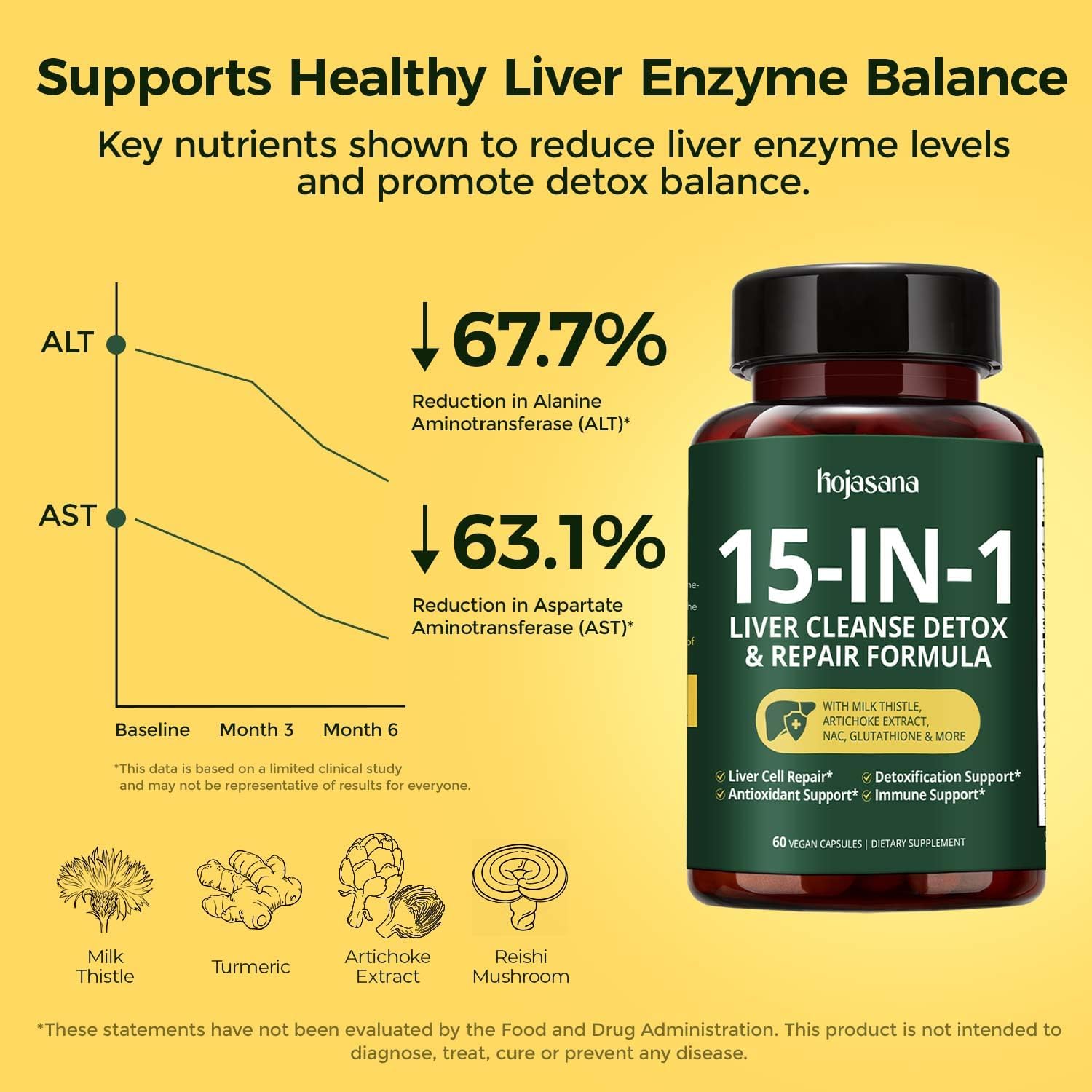 HojaSana Milk Thistle Silymarin Liver Support Detox Formula Capsules