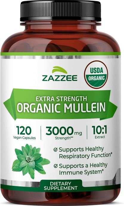 Zazzee Organic Mullein Leaf 10:1 Extract Respiratory Support Capsules