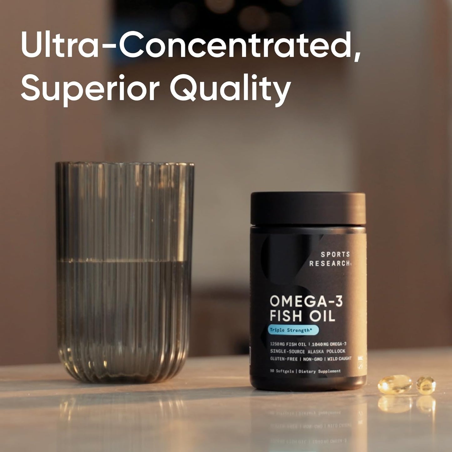 Sports Research Omega-3 Fish Oil 1250 Triple Strength Fish Oil Supplement