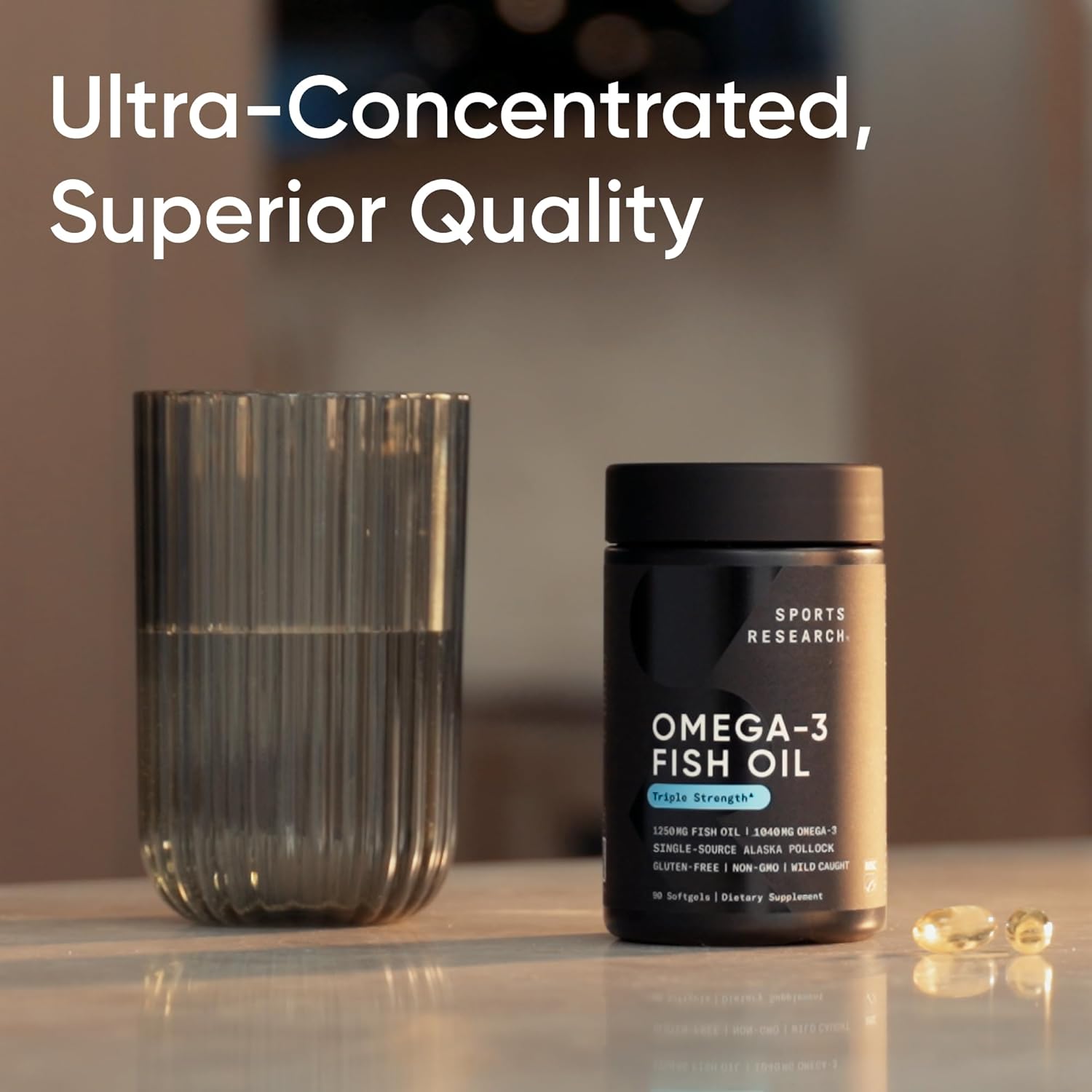 Sports Research Omega-3 Fish Oil 1250 Triple Strength Fish Oil Supplement