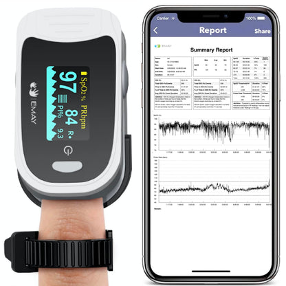 EMAY Sleep Oxygen Monitor Continuous Blood Oximeter with Built-in Recording Overnight Tracking Pulse Rate & Sleep Report