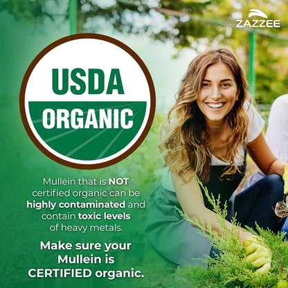 Zazzee Organic Mullein Leaf 10:1 Extract Respiratory Support Capsules