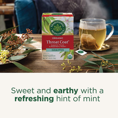 Traditional Medicinals Throat Coat Eucalyptus Respiratory Support Herbal Tea Bags