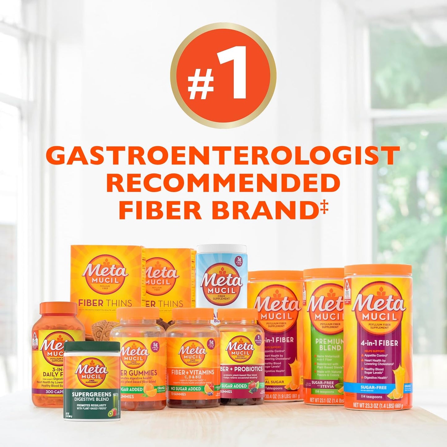 Metamucil 4-in-1 Psyllium Husk Fiber Supplement Sugar-Free Orange 180 Servings