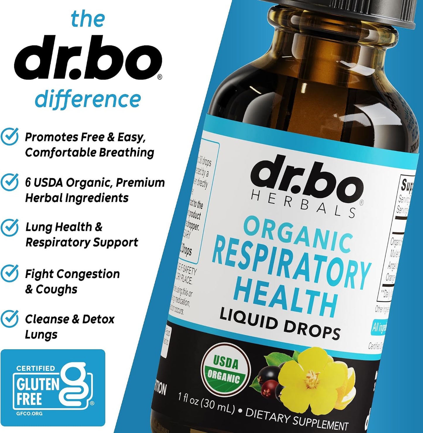 DR. BO Organic Mullein Drops Lung Detox Respiratory Support Liquid