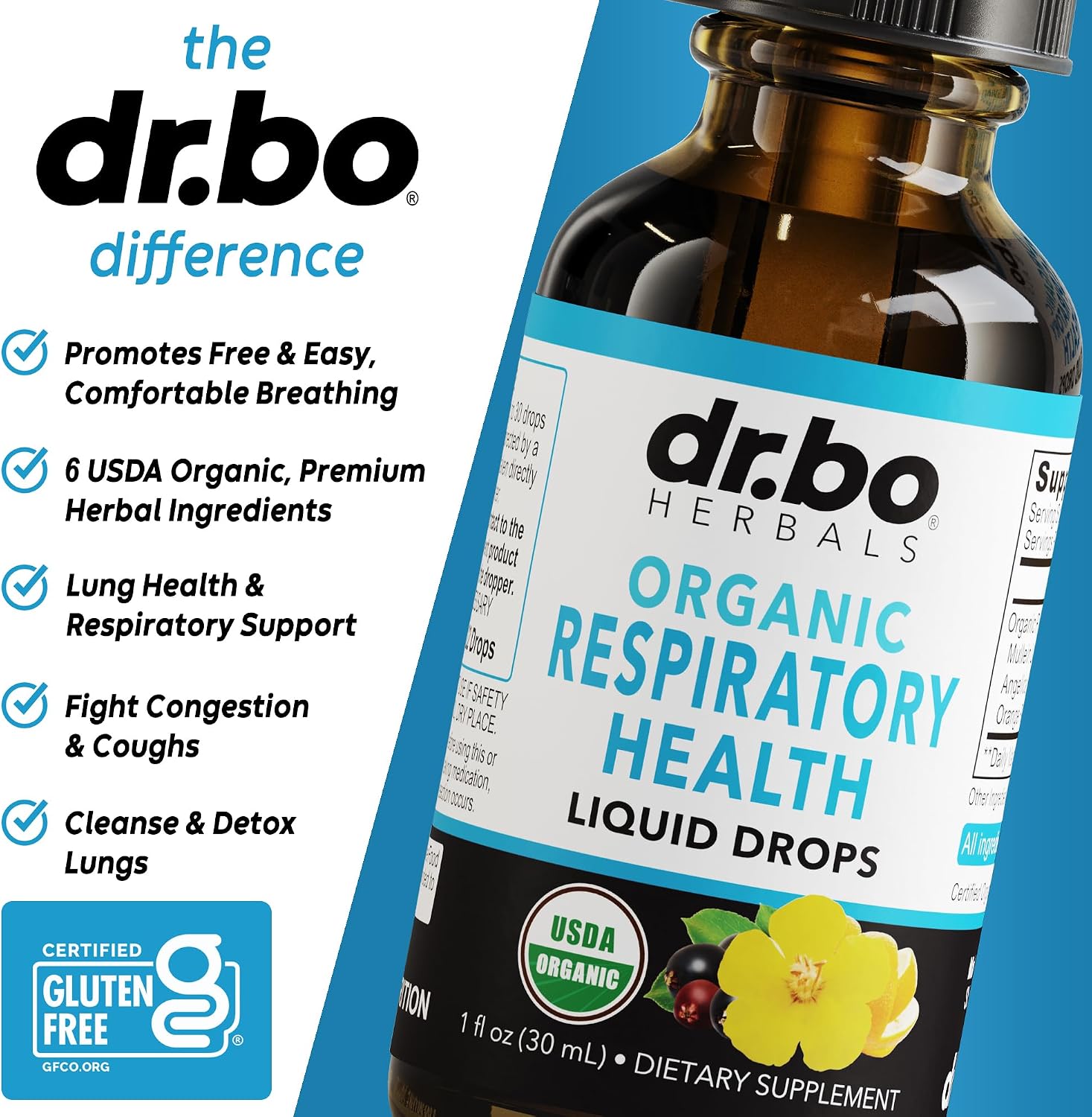 DR. BO Organic Mullein Drops Lung Detox Respiratory Support Liquid