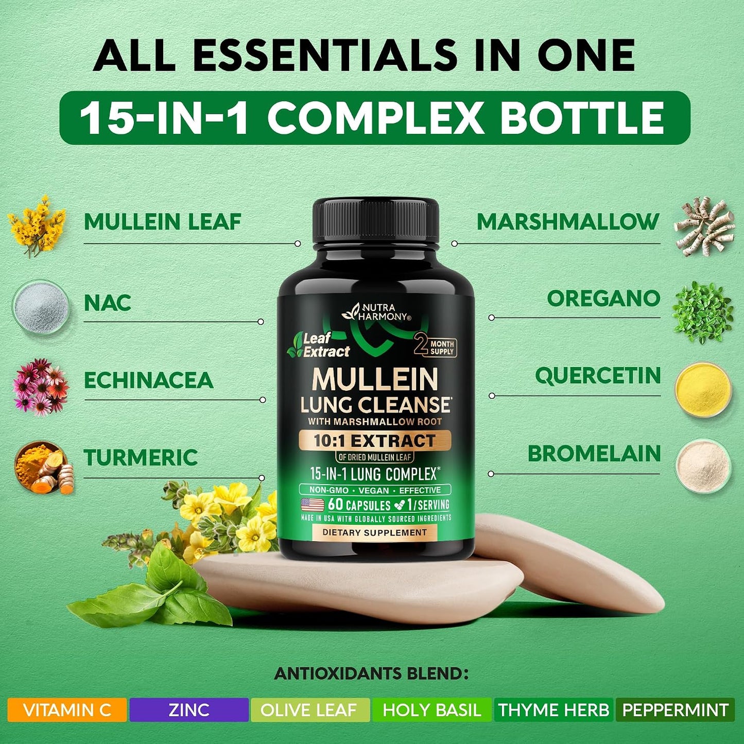 NUTRAHARMONY Mullein Lung Detox Respiratory Support Capsules