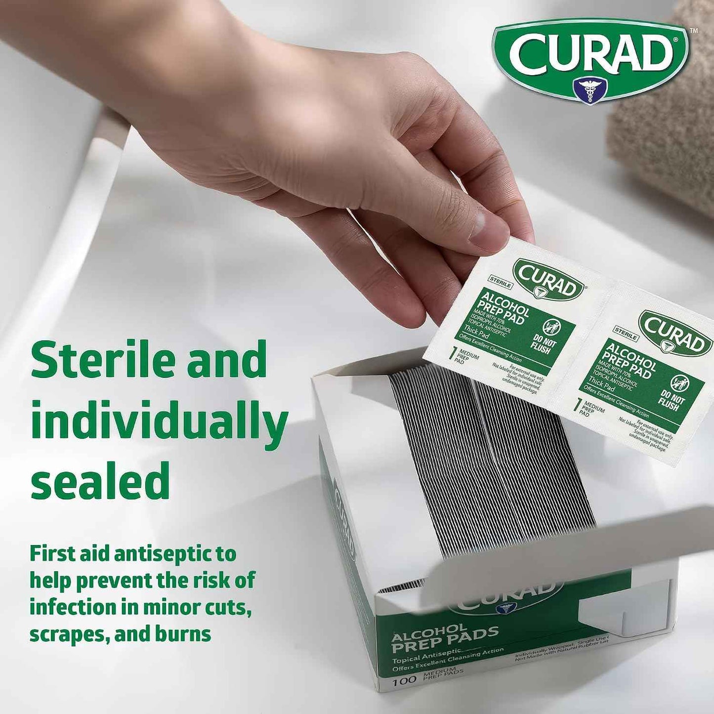 CURAD Alcohol Prep Pads 70% Isopropyl Alcohol Wipes Individually Wrapped First Aid 400 Count