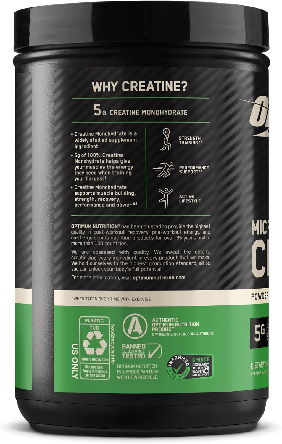 Optimum Nutrition Micronized Creatine Monohydrate Powder 5g Per Serving 120 Servings