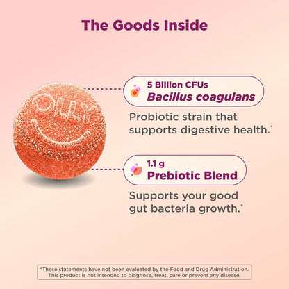 Olly Probiotic + Prebiotic Gummy Supplement Peach 500 Million CFUs 30 Count