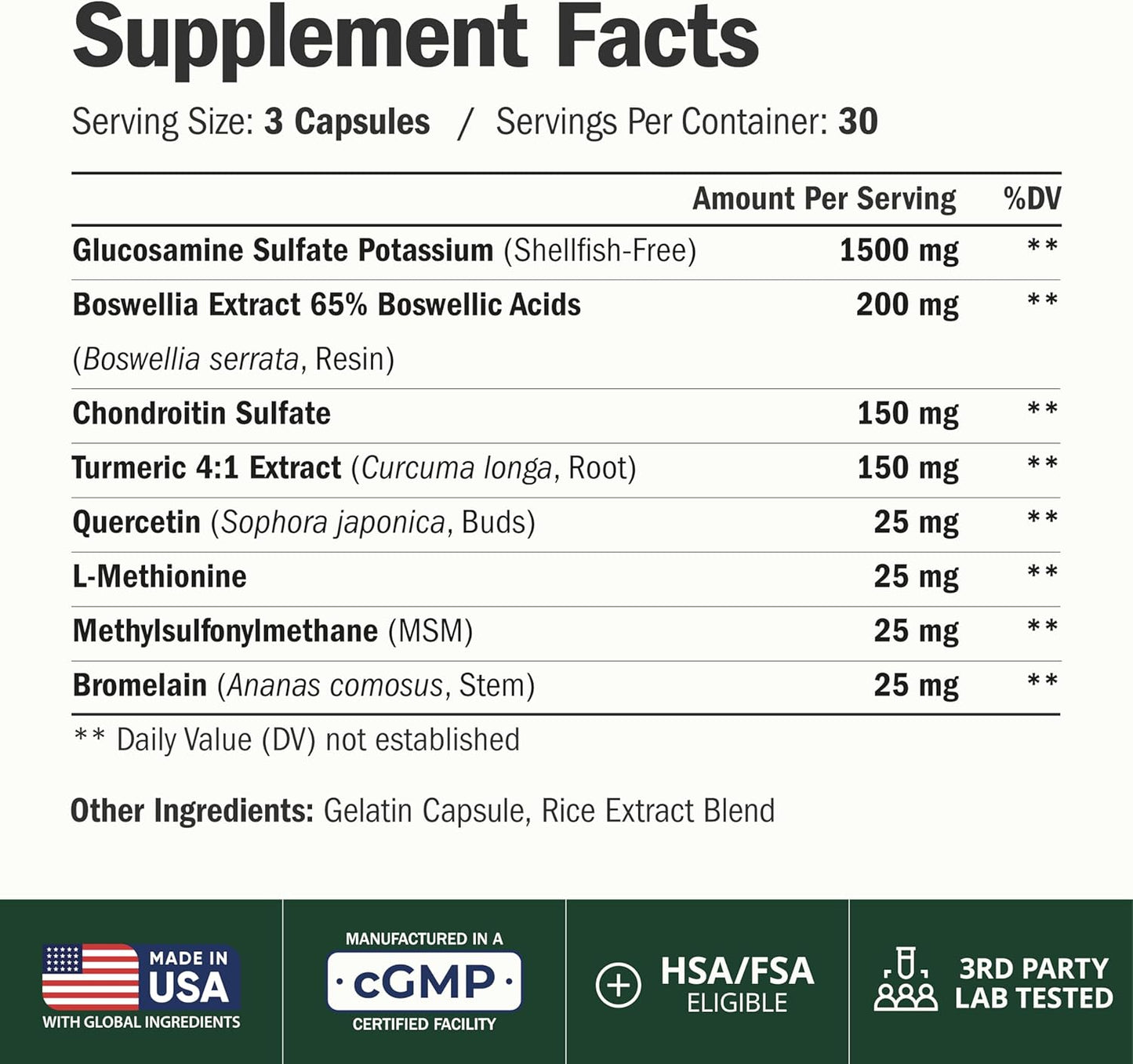 Vimerson Health Glucosamine Chondroitin MSM Joint Support Supplement 90 Count