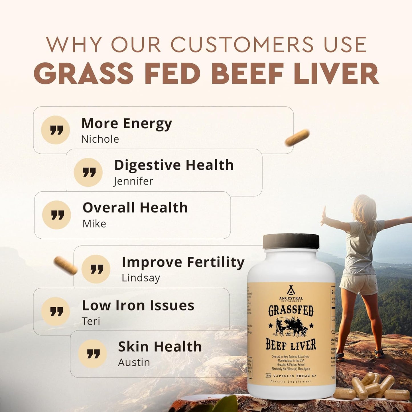 Ancestral Supplements Grass Fed Beef Liver 180 Capsules Freeze Dried