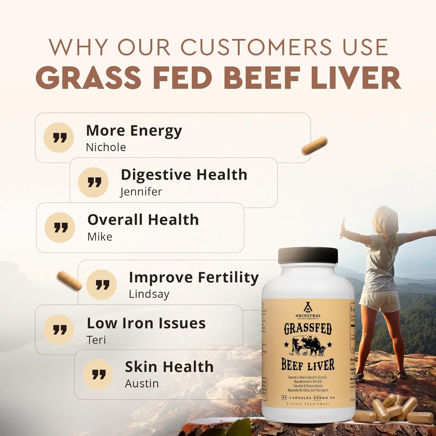 Ancestral Supplements Grass Fed Beef Liver 180 Capsules Freeze Dried