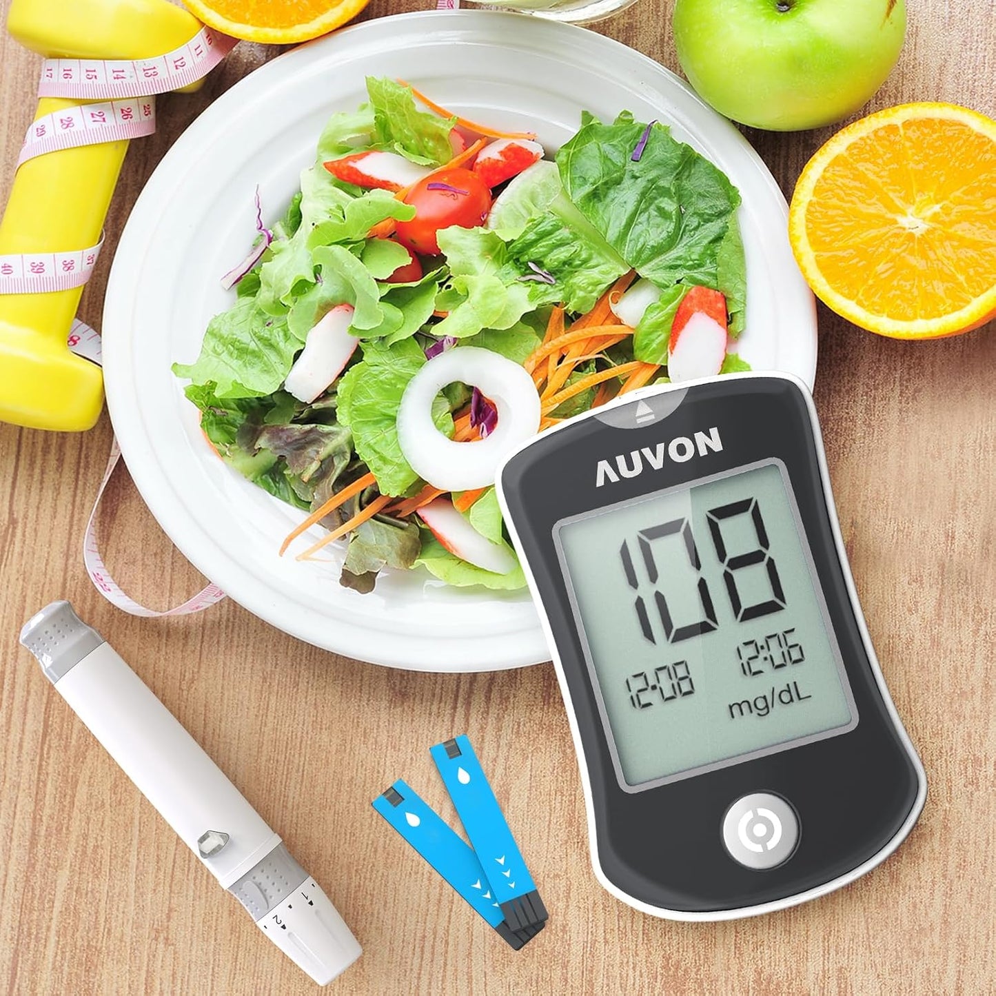 AUVON Blood Glucose Monitor Kit 50 Strips No Coding Diabetes Testing 50 Lancets Lancing Device